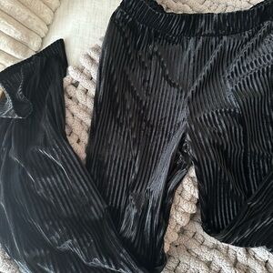 Black Velvet Striped Pants